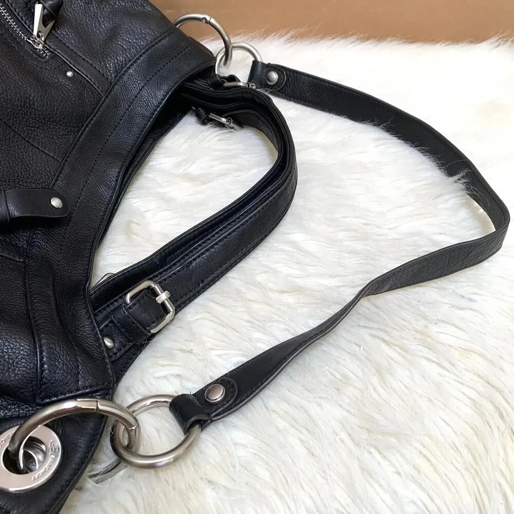 B. MAKOWSKY Extra Large Luxe Black Leather Convertible Shoulder Bag Tote